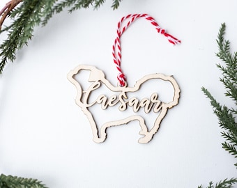 Personalized Pekingese Ornament, Custom Birch Wood Pet Ornament
