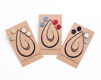 Leather Circle Earring Set of 2/ Leather Dot Earring Set/ Small Leather Stud Set