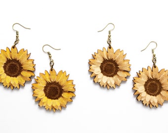 Sunflower Earrings/ Hand-painted Earrings/ Wooden Earrings/Laser Cut Earrings/ Statement Earrings