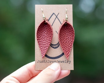 Football Earrings/ Textured Leather Earrings/ Leather Earrings/  Leather Leaf Earrings