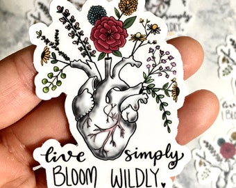 Cute Live Simply Bloom Wildly Cut Out weatherproof vinyl Stickers