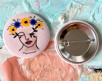 Cute Floral Girl Pink Button