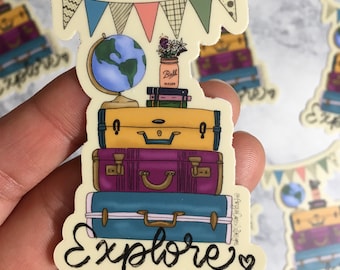 Cute Explore Suitcases weatherproof vinyl Stickers