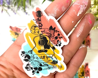 Cute Waterproof Guitar Floral Bible Verse Stickers