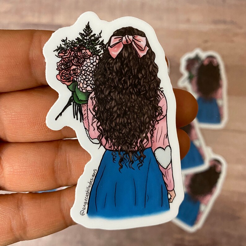 Cute Waterproof Floral Curly Hair Girl heart Stickers Etsy