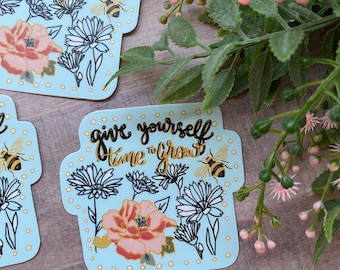 Time to Grow Floral Bee Cute weatherproof vinyl Stickers