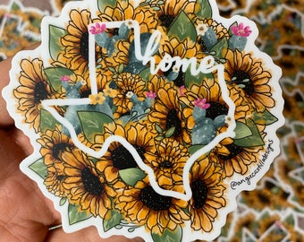 Texas Sunflower and Cactus State Cute Waterproof Stickers