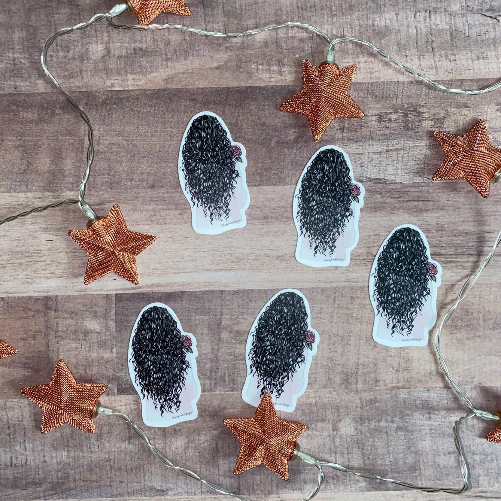 Cute Waterproof Floral Curly Hair Girl Stickers - Etsy