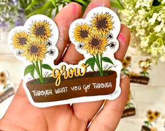 Cute Waterproof Grow Sunflower Quote Stickers