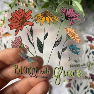 CLEAR Bloom with Grace Floral Cute weatherproof vinyl Stickers