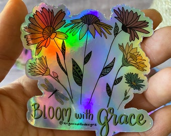 Bloom with Grace Flower Floral Holographic Cute Waterproof Stickers