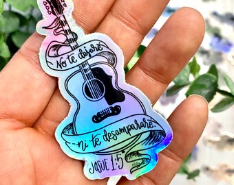 Cute Waterproof Spanish Guitar Floral Bible Verse Holographic Stickers