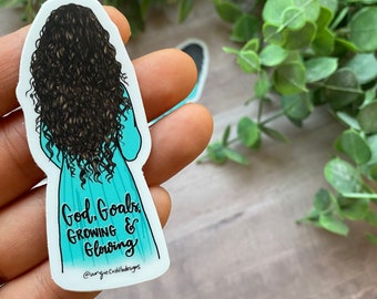 Teal Goals Glow Curly Hair Blue weatherproof vinyl Stickers