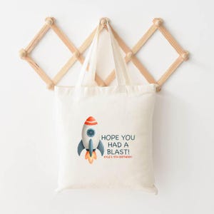 Space Rocket Birthday Party Favor Bag: Kids Cotton Goodie Tote