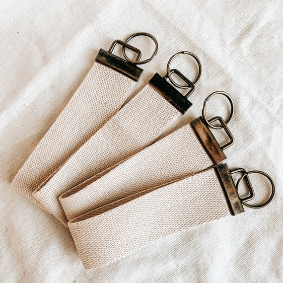 TheBlessingsCo Blank Keychain Supplies - Cotton Canvas Wristlet Keychain - Key Fob Keychain