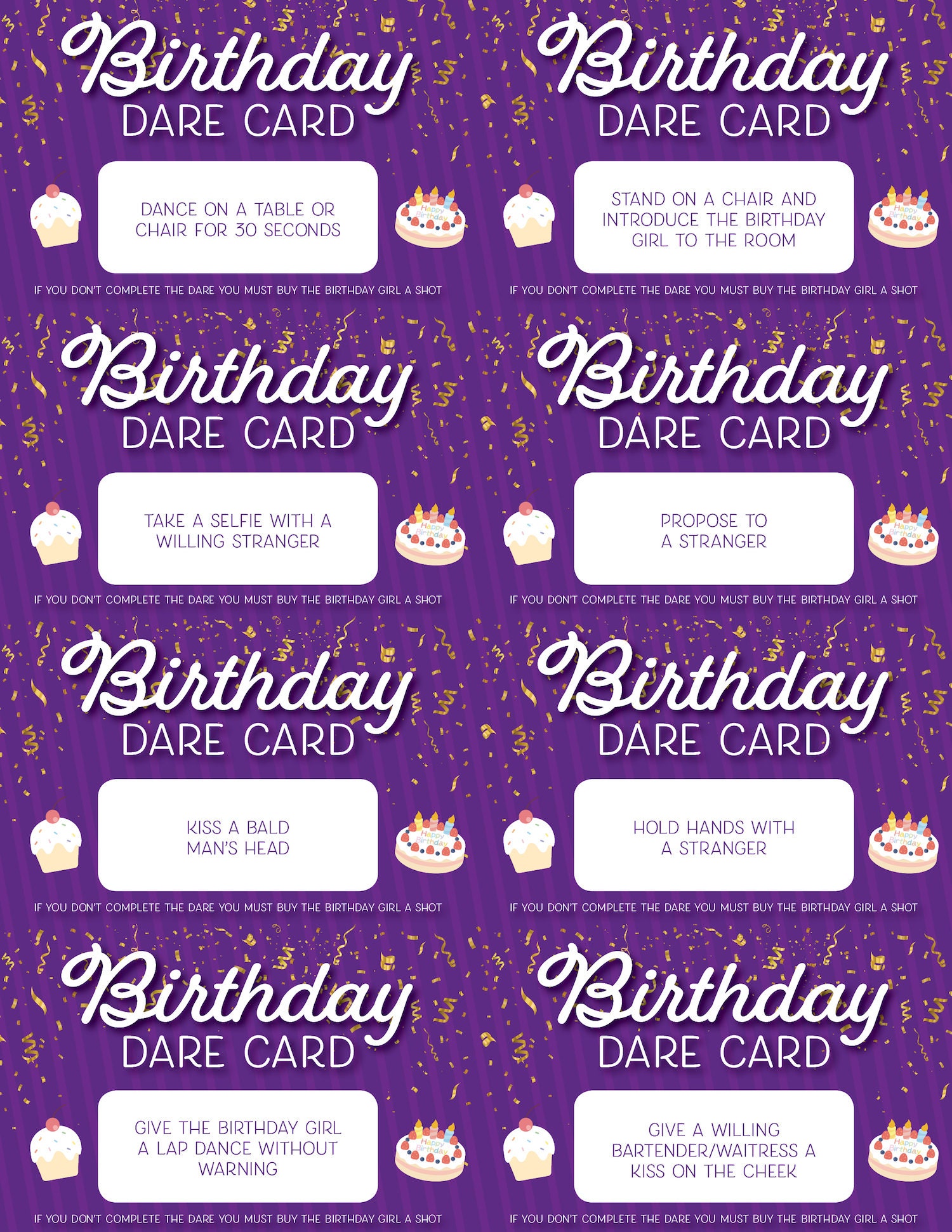 DARE CARDS BIRTHDAY Etsy