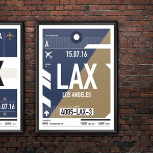 Personalized Los Angeles (LAX) airport tag print in style of vintage luggage label.  Four different styles with complete personalization.