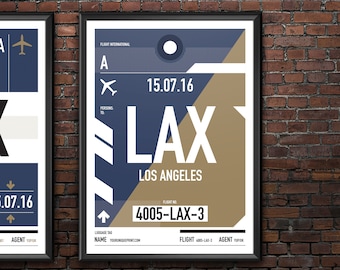 Personalized Los Angeles (LAX) airport tag print in style of vintage luggage label.  Four different styles with complete personalization.