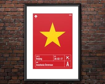 Personalized Beijing airport codes print in a flat metro style. Unique travel print with airport code.