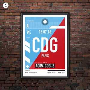 Personalized Paris city airport codes print in style of vintage luggage tag. Unique travel print with airport codes. 4 different styles