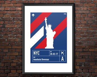 Personalized New York City (NYC) airport codes print in a flat metro style. Unique travel print with airport code.
