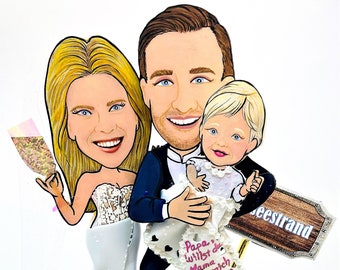 Personalized Bride and Groom cake topper, Married in las Vegas topper Handmade wedding centerpiece made from photos