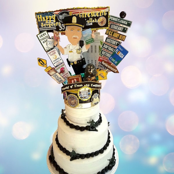 Happy Retirement party Custom Cake Topper, Officially Retired cartoon portrait E1