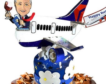 Personalized Pilot Cake Topper: Vintage Airplane Birthday Decoration