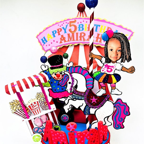 Vintage Circus party cake topper personalized, Carnival theme party centerpiece