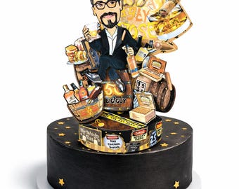 Whiskey Cigar Cake Topper, Aged to Perfection 60th 70th Birthday Party Centerpiece L1
