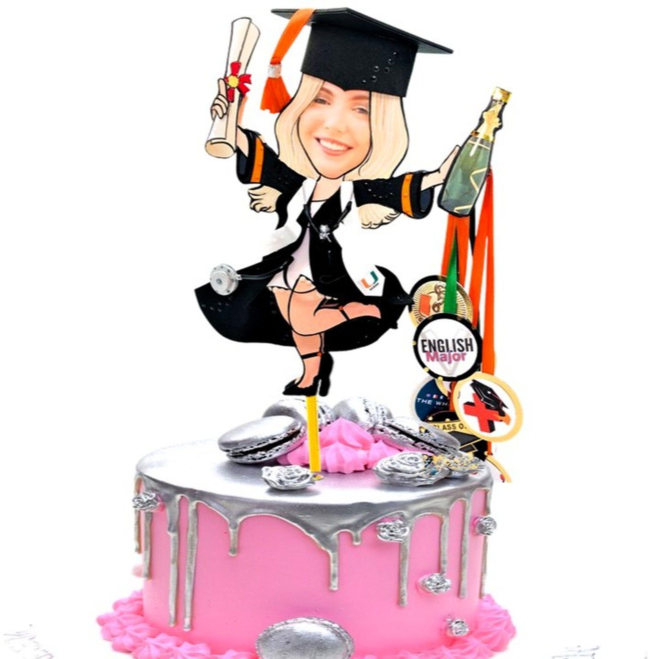 2025 or 2026 Graduation Cake Topper for Girl with Base or Stick, Custom Grad Topper, High School, College, University, Personalized Gift