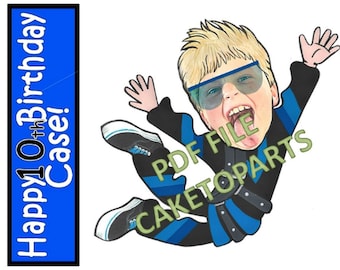 Skydiver birthday figure PDF to print at home, Indoor Skydiving party PDF, Parachuting birthday cake topper F1