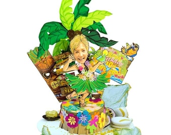 Personalized Hawaiian Cake Topper: Luau Party Flamingo Decor