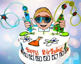 Science Cake Topper personalized, Mad Scientist party, Laboratory party decoration, Birthday cake topper set K1