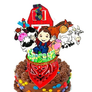 Farm Animal Cake Topper – Custom Barnyard Birthday Decor with Personalized Boy or Girl Figure, Farm Theme Cake & Cupcake Toppers Gift