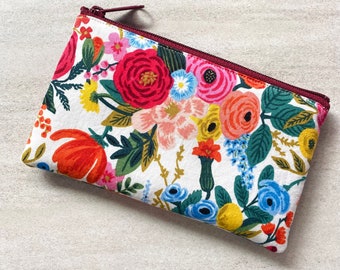 Cotton Floral Zipper Pouch | Small flat zipper pouch | handmade pencil case | Gift for Her | Handmade make up bag | Rifle paper co