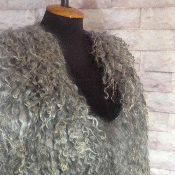 Felted vest, wet felted vest, wool vest, Vest, felted, felt, wool, fiber art, wool curls vest, natural wool vest, fur felt, eco fur