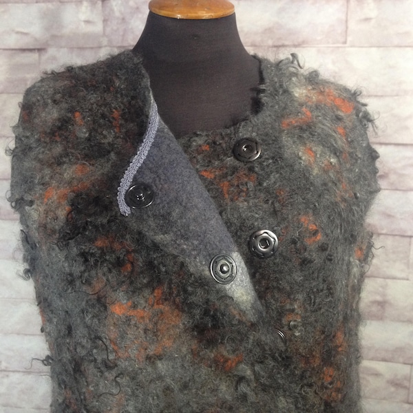 Felted vest, wet felted vest, wool vest, Vest, felted, felt, wool, fiber art, wool curls vest, natural wool vest