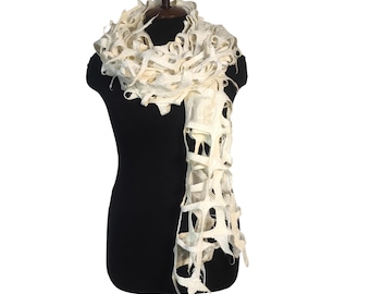 Nuno Felted Merino Wool & Silk Scarf: Ethereal Fairycore Boho Wrap