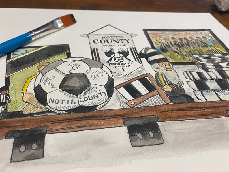 The Memorabilia Shelf Notts County Original Watercolour Painting Framed image 2