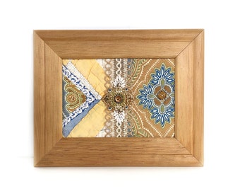 Fabric wall art, textile collage, 8 x 10