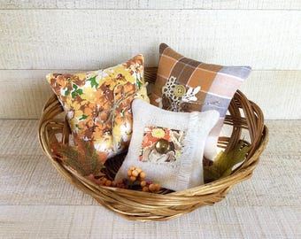 Fall mini pillows set of 3, basket filler