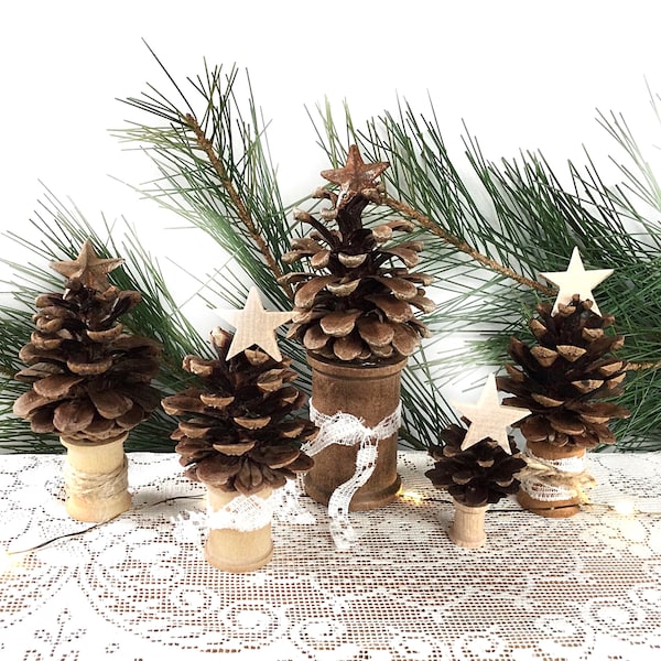 Christmas tabletop set of 5 pine cone trees