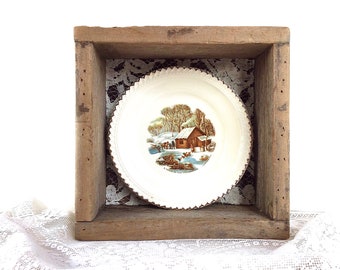 Rustic display box, with winter plate, for wall or shelf