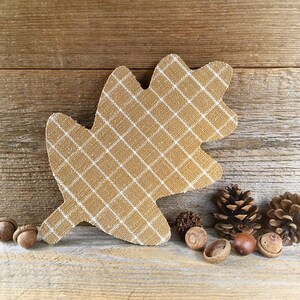 Wood fall leaf decor, 6" x 9", fabric covered