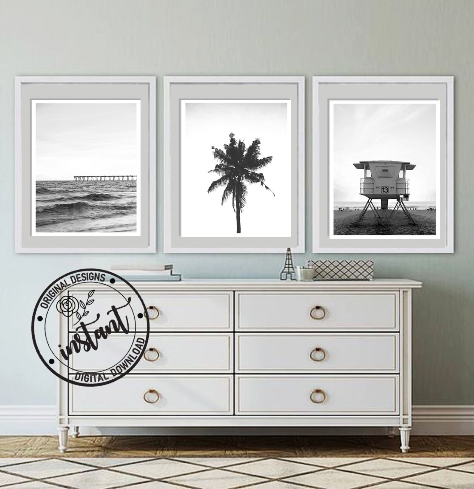 Beach Wall Art Set of 3 Prints Beach Boho Decor Coastal Print Etsy