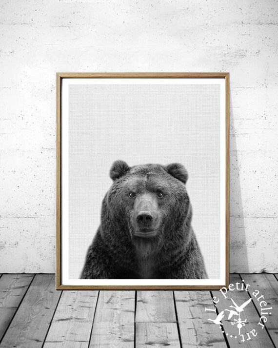 Bearprint Woodland Animal Black And White Bear Printable Etsy