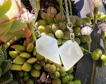 Selenite Pendant, Selenite Necklace, Selenite Crystal Jewelry, Selenite Pendulum Style Necklace