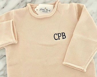 Personalized Knit Rollneck Sweater, Cream Sweater, Preppy, Nantucket, American Flag, Monogrammed Toddler, Navy Monogram