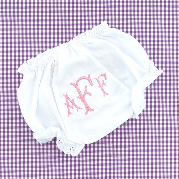 Monogrammed Bloomers, Baby Diaper Cover with Monogram, Ruffles, Dress Underwear, Personalized, Baby Gift, Baby Shower Decorations, Present